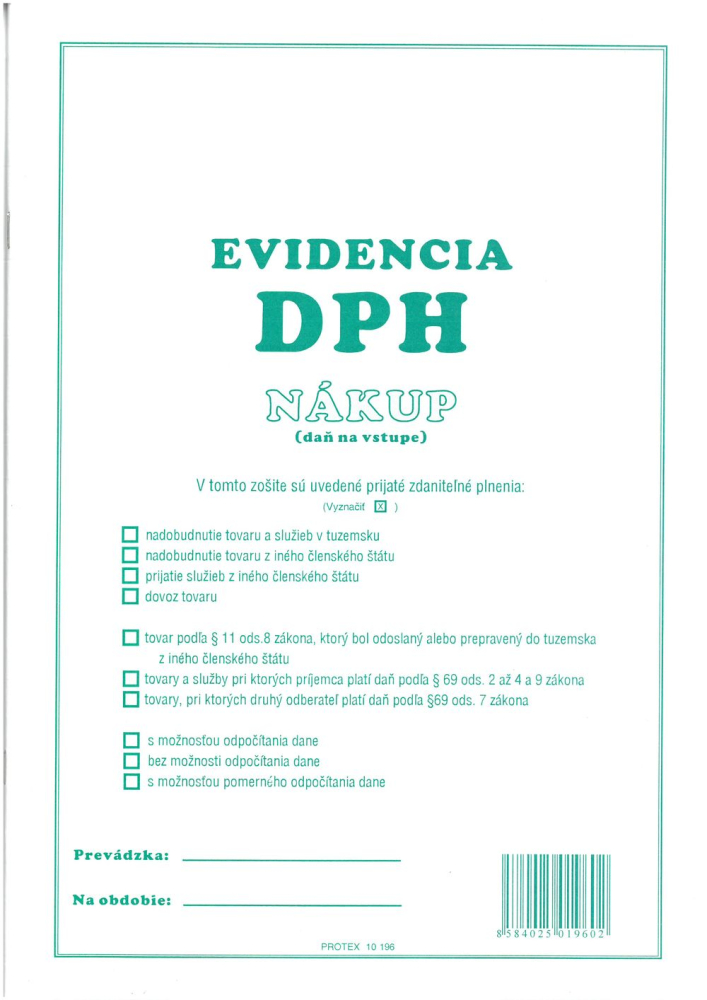 10196 EVIDENCIA DPH - NÁKUP A4, 40 str.