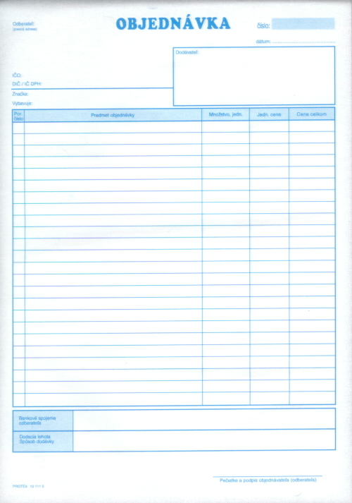 Objednávka A4 samoprepis blok 100 list.