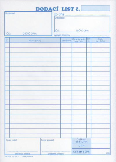 Dodací list A5 samoprepis 20 položiek,blok 100listov