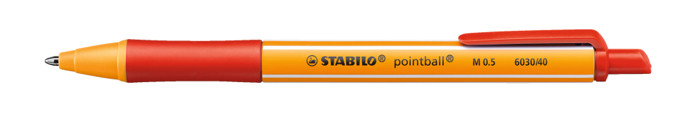 Guľôčkové pero, 0,5 mm, stláčací mechanizmus, STABILO ''Pointball'', červené