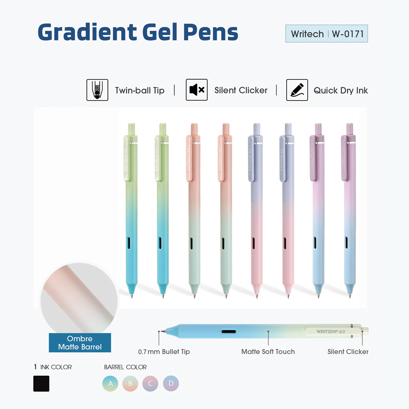 Pero gélové WRITECH Gradient Ombre pastel zeleno-modrá