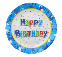 Prty tanier papierov Happy Birthday modr/6ks THBN7