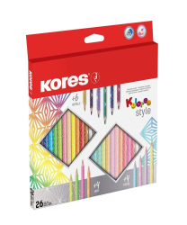Farebn ceruzky, sada, trojhrann, KORES "Kolores Style", 26 rznych farieb