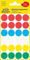 Etikety, okr�hle, priemer: 18 mm, AVERY ZWECKFORM, 5 r�znych farieb, 96 etikiet/bal
