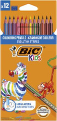 Farebn� ceruzky, sada, BIC KIDS "Evolution Stripes", 12 r�znych farieb