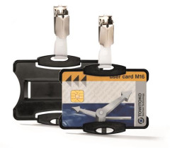 Dr�iak na identifika�n� karty, 54 x 85 mm, s klipom, DURABLE, �ierna