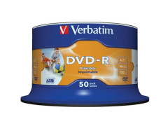 DVD-R disk, potlaiten, matn, no-ID, 4,7GB, 16x, cake box, VERBATIM