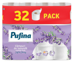 Toaletn papier, 3-vrstvov, mal kot, 32 kotov, PUFINA "Lavender Fields", s vou levandule