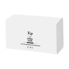 Papierov� utierky, bambusov�, Z ohyb, 2-vrstvov�, 200 listov, 21,8x22,4 cm, CHEEKY PANDA, biele