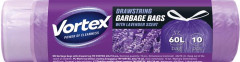 Vrecia na odpadky, so sahovacou pskou, 60 l, 10 ks, 60  70 cm, HDPE, 15 , VORTEX, s levanduovou vou