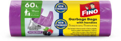 Vrecia na odpadky, s u�kom, parfumovan�, 60 l, 15 ks, 59x70 cm, 16 �, FINO "Premium handles", fialov�