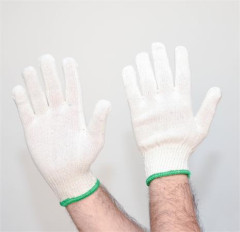 Bavlnen� rukavice, z mie�an�ch vl�kien, ve�kos� M, 12 p�rov, kr�tky lem, pr�rodn� farba