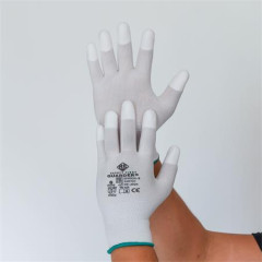 Ochrann rukavice, s karbnovm vlknom, koneky prstov potiahnut PU, vekos XL, bielo-siv