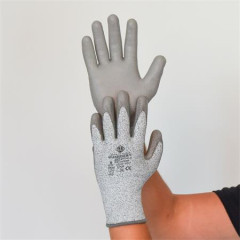 Ochrann� rukavice, HPPE, dla� potiahnut� PU, odoln� proti prerezaniu, ve�kos� XXL, siv�
