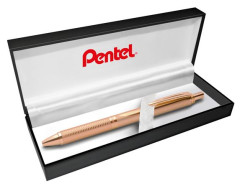 Glov pero, 0,35 mm, stlac mechanizmus, telo pera: rosegold, PENTEL "EnerGel BL-407" modr