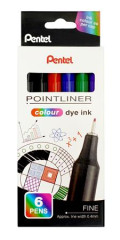 Liner, sada, 0,4 mm, PENTEL "Pointliner", 5 rznych farieb