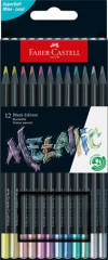 Farebn� ceruzky, sada, trojhrann�, FABER-CASTELL "Black Edition",  12 r�znych kovov�ch farieb