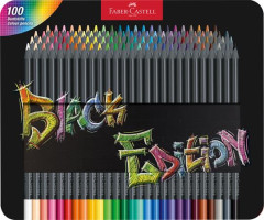 Farebn� ceruzky, sada, trojhrann�, v plechovej krabi�ke, FABER-CASTELL "Black Edition", 100 r�znych farieb