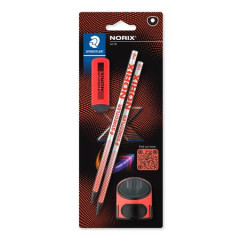 Sada grafitovch ceruziek so strhadlom a gumou, tvrdos HB, STAEDTLER "Norix 181", koralovo erven