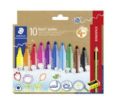 Fixky, sada, s grafitovou ceruzkou a gumou, 3 mm, trojhrann, STAEDTLER "Noris jumbo 328", 10+1 rznych farieb