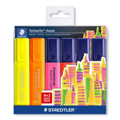 Zv�raz�ova�, sada, 1-5 mm, STAEDTLER "Textsurfer� Classic 364", 4+2 farby