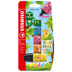 Zv�raz�ova�, sada, 2-5 mm, STABILO "Boss Mini Animal Vibes", 5 r�znych farieb