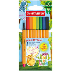Liner, sada, 0,4 mm, STABILO "Point 88 Mini Animal Vibes", 8 r�znych farieb
