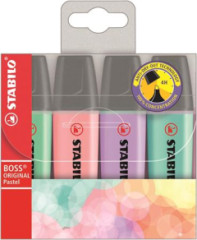 Zv�raz�ova�, sada, 2-5 mm, STABILO "BOSS original Pastel2", 4 r�zne farby