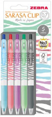 G�lov� pero, sada, 0,33 mm, stl��ac� mechanizmus, pruhovan� telo, ZEBRA "Sarasa Clip Pastel", 5 pastelov�ch farieb